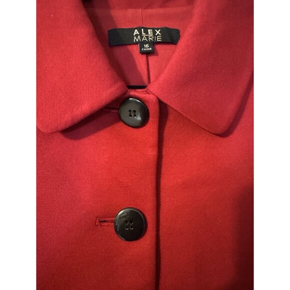Alex Marie Suit Jacket Blazer 16 Cardinal Red Ruffled Black Button Stretch - Picture 2 of 10